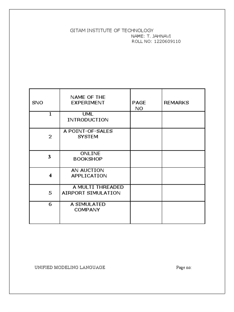 jntu uml lab manual
